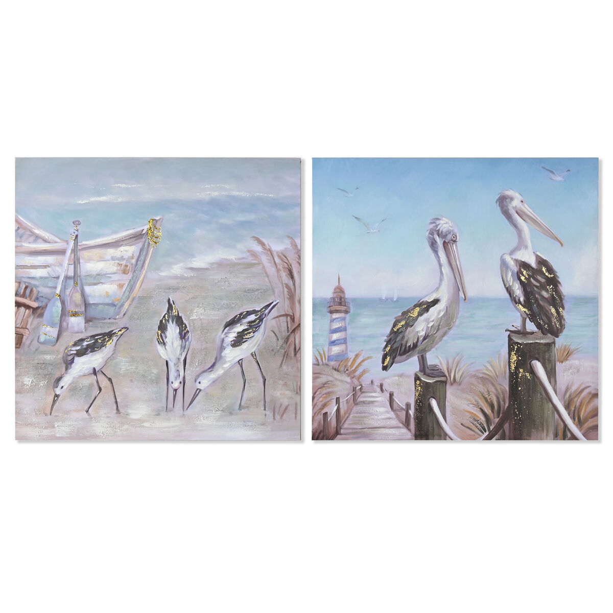 Painting Home ESPRIT Birds Mediterranean 80 x 3 x 80 cm (2 Units)