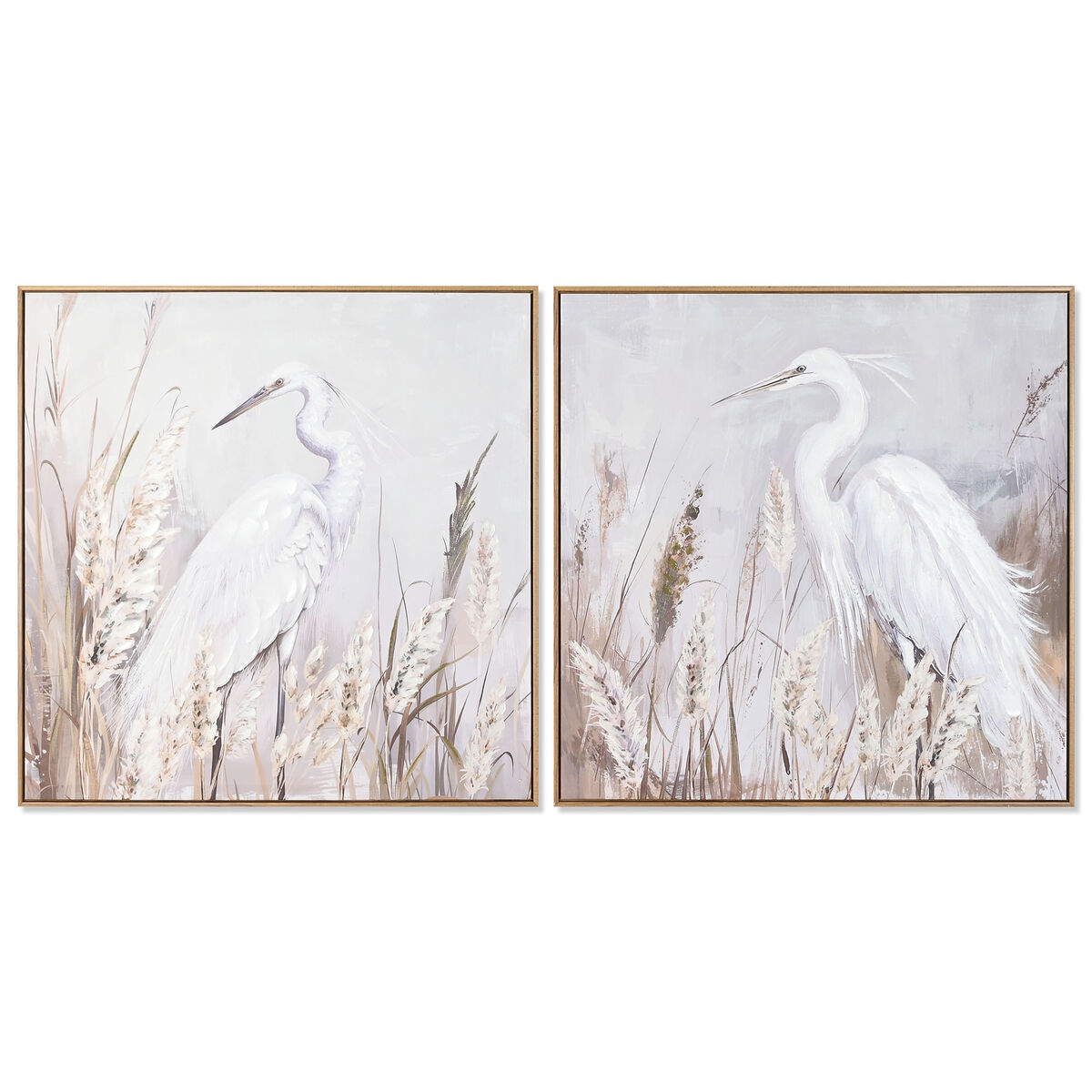 Painting Home ESPRIT White Beige Grey Bird Oriental 80 x 3,5 x 80 cm (2 Units)