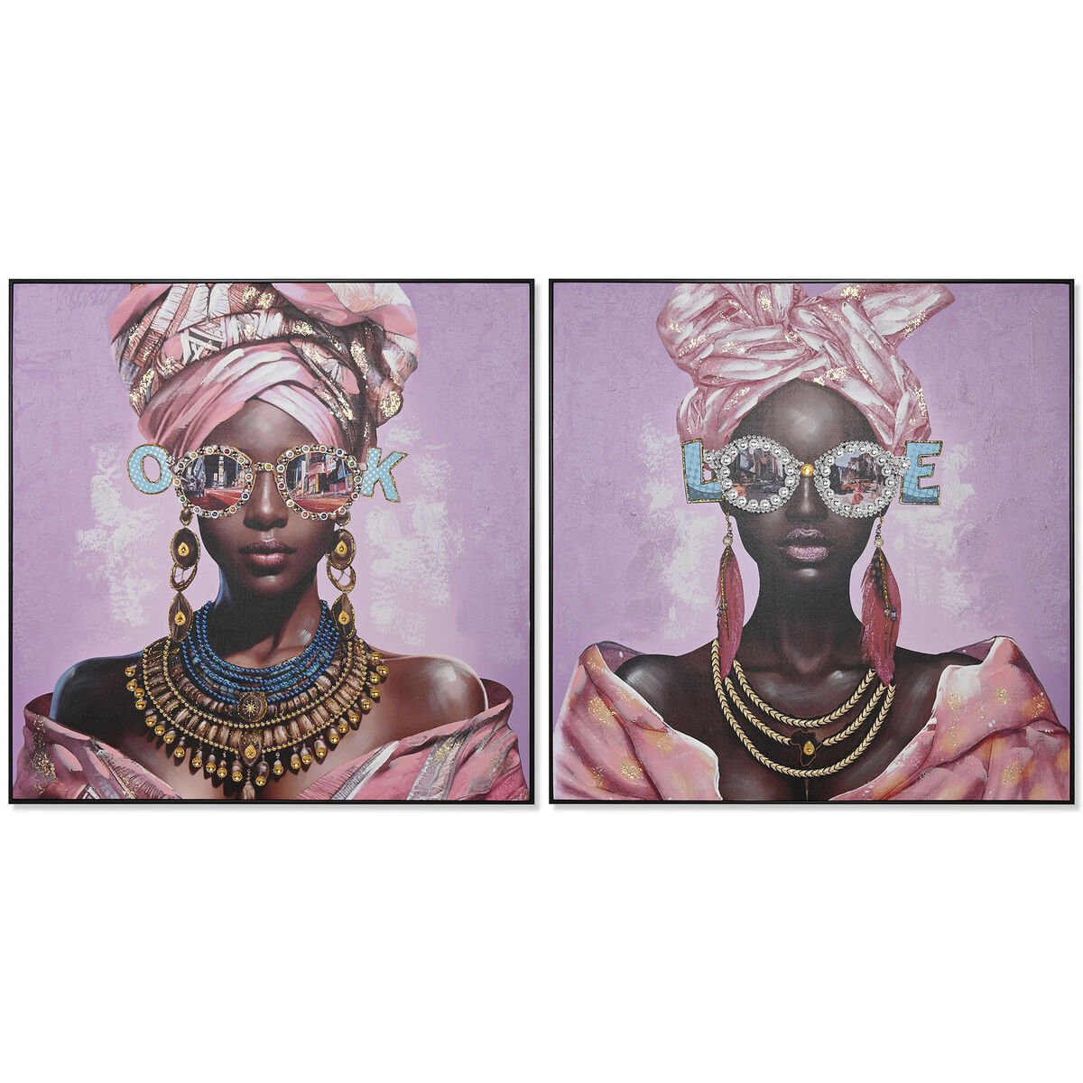 Painting Home ESPRIT Light mauve Modern African Woman 102 x 4,5 x 102 cm (2 Units)