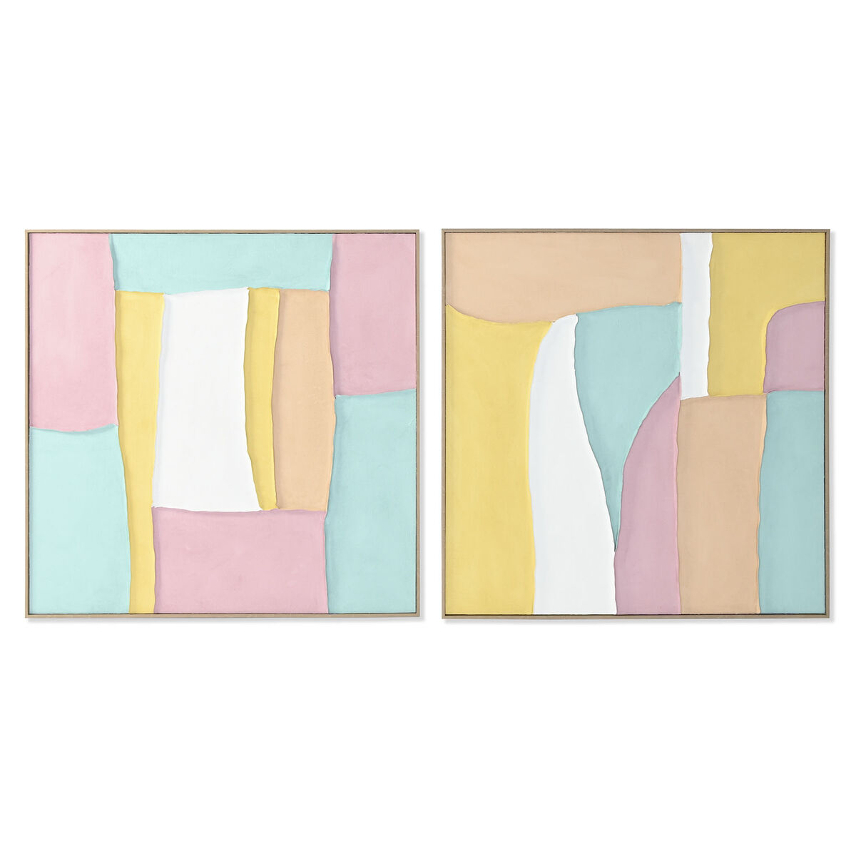 Painting Home ESPRIT White Pink Turquoise Abstract Urban 102 x 4,5 x 102 cm (2 Units)