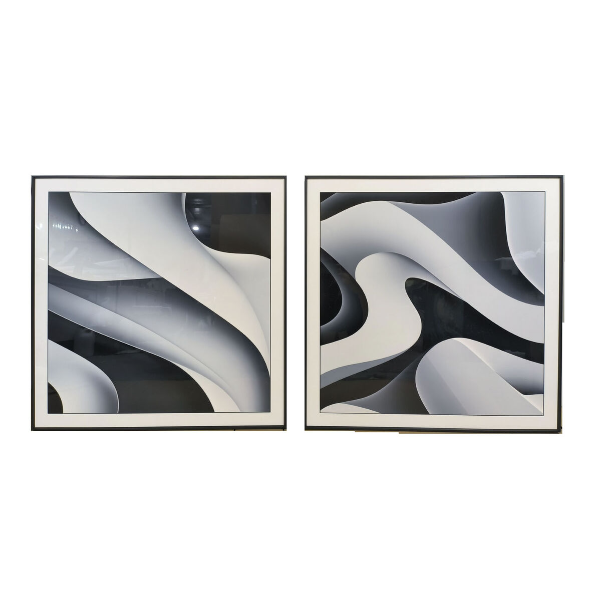 Painting Home ESPRIT White Black Abstract Modern 80 x 3,5 x 80 cm (2 Units)