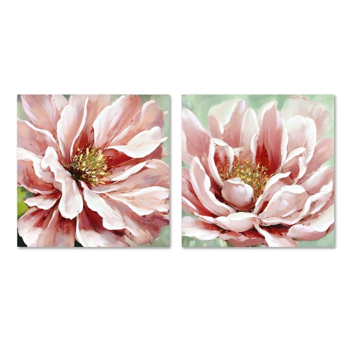 Painting Home ESPRIT Green Pink Flower Traditional 80 x 3 x 80 cm (2 Units)