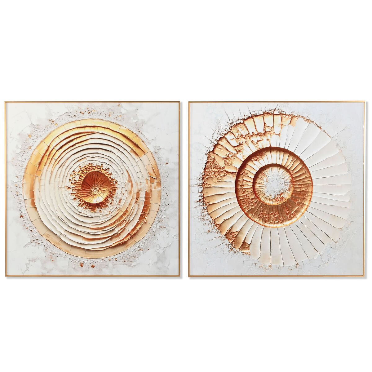 Painting Home ESPRIT White Golden Circles 80 x 3,5 x 80 cm (2 Units)