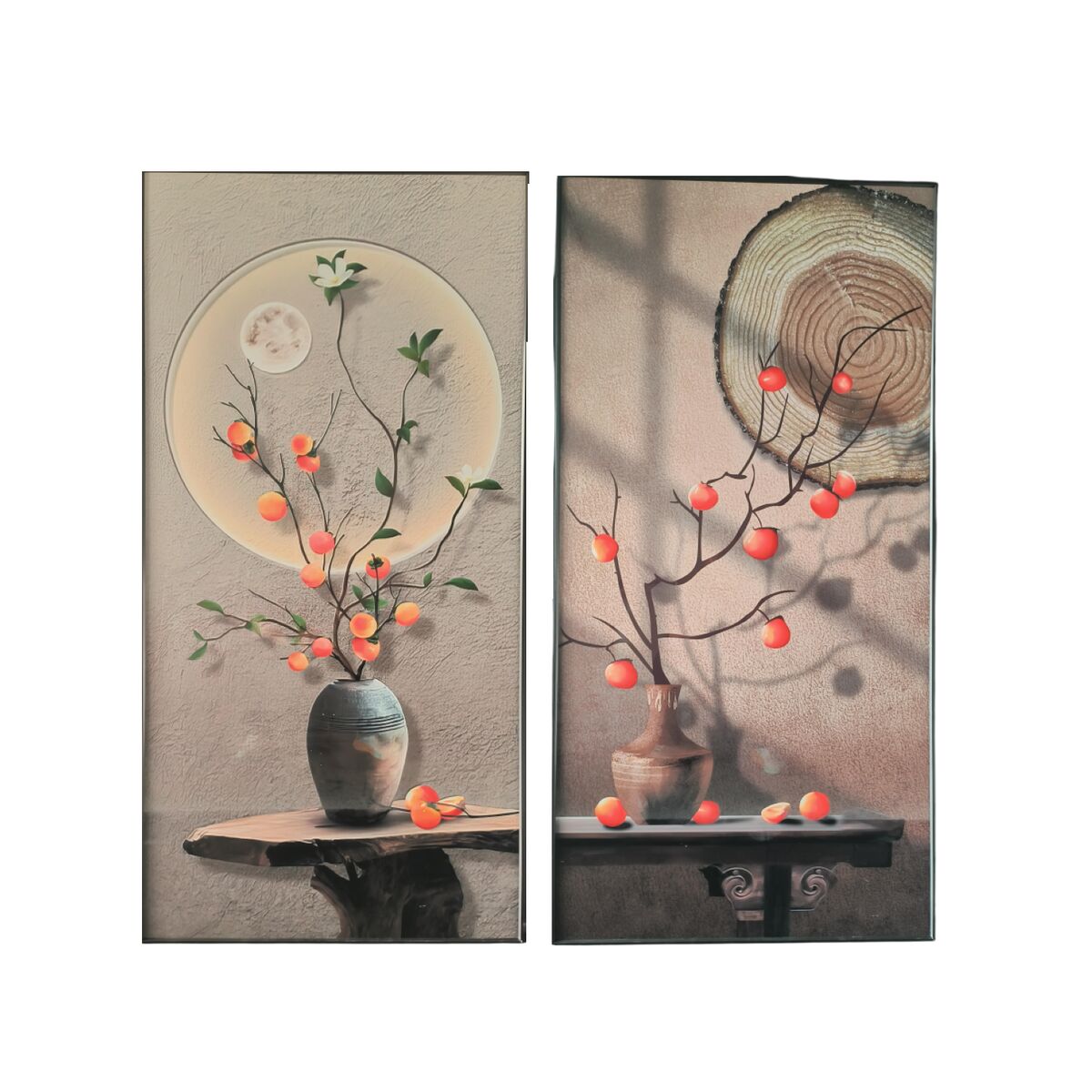 Painting Home ESPRIT Brown Orange Oriental Vase 80 x 3,5 x 160 cm (2 Units)