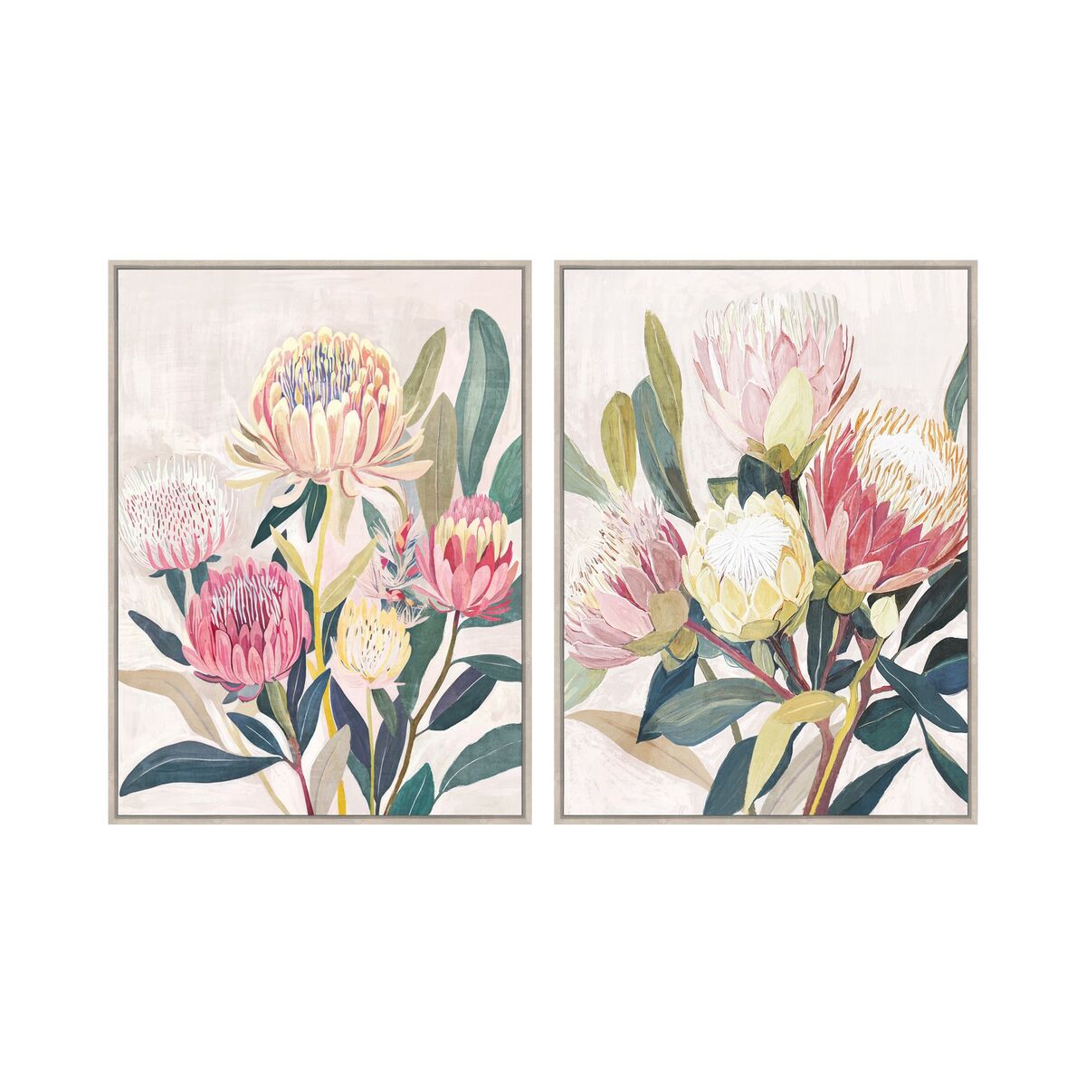Painting Home ESPRIT Green Pink Flowers Shabby Chic 75 x 4 x 100 cm (2 Units)