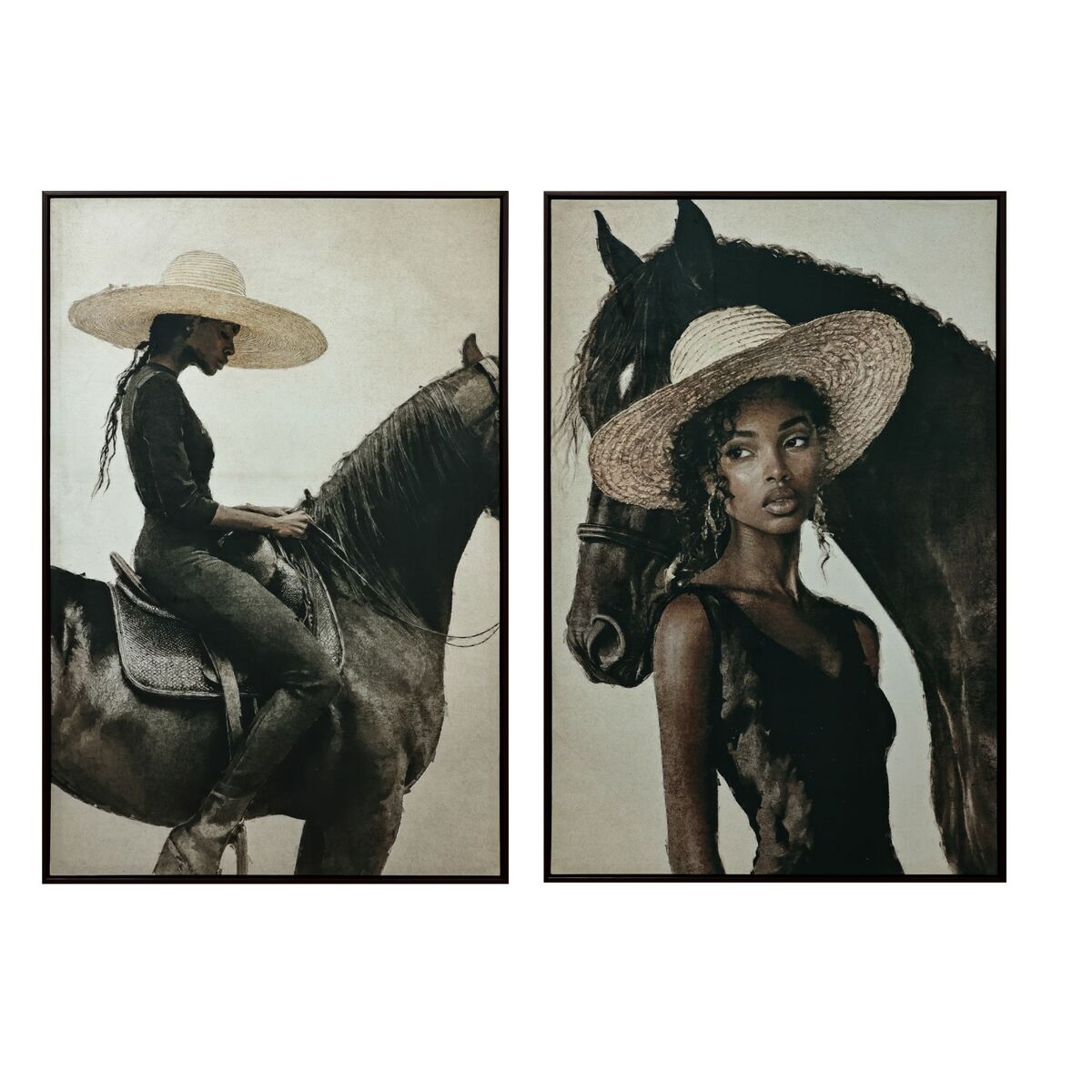 Painting Home ESPRIT Black Beige Colonial Velvet 83 x 4 x 123 cm (2 Units)