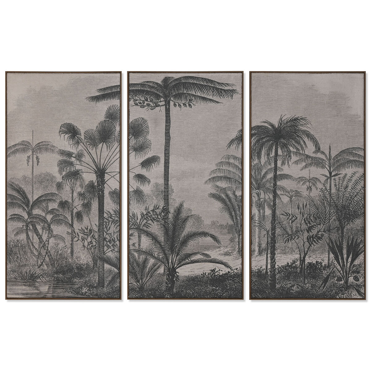 Set of 3 pictures Home ESPRIT Brown Black Palms 180 x 4 x 120 cm (3 Pieces)