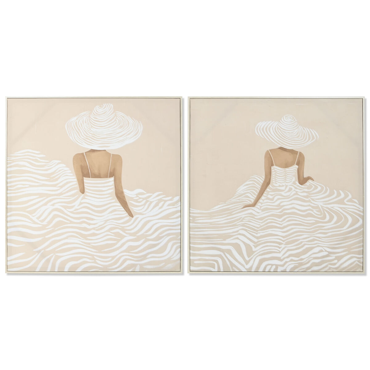 Canvas Home ESPRIT White Beige Dress Scandinavian 82,5 x 3,5 x 82,5 cm (2 Units)