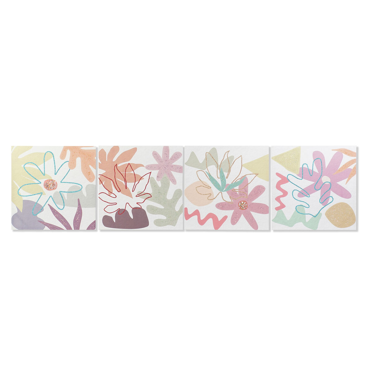 Canvas DKD Home Decor Flowers (60 x 1,8 x 60 cm) (4 Units)