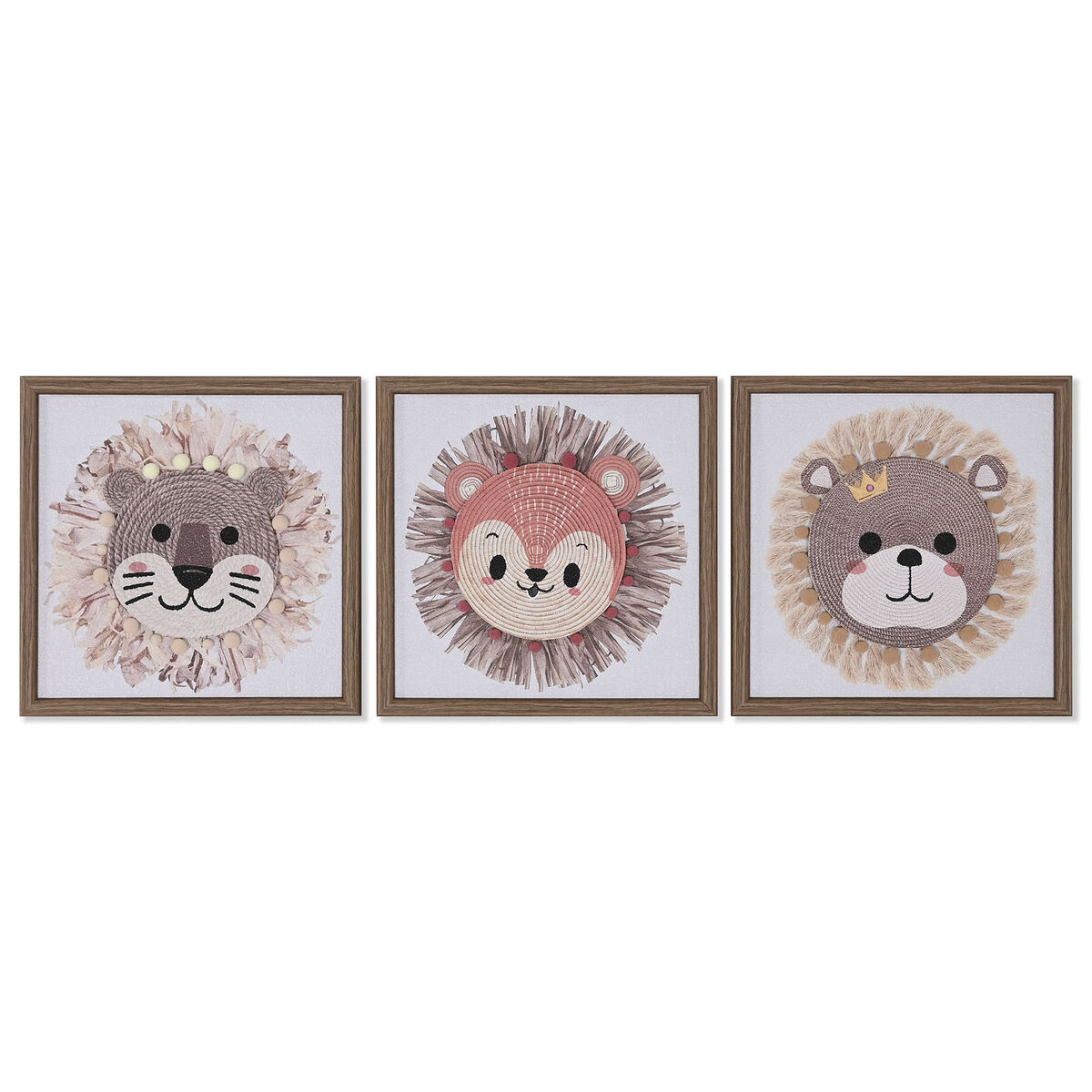 Canvas Home ESPRIT White Natural Children's animals 30 x 2,6 x 30 cm (3 Units)